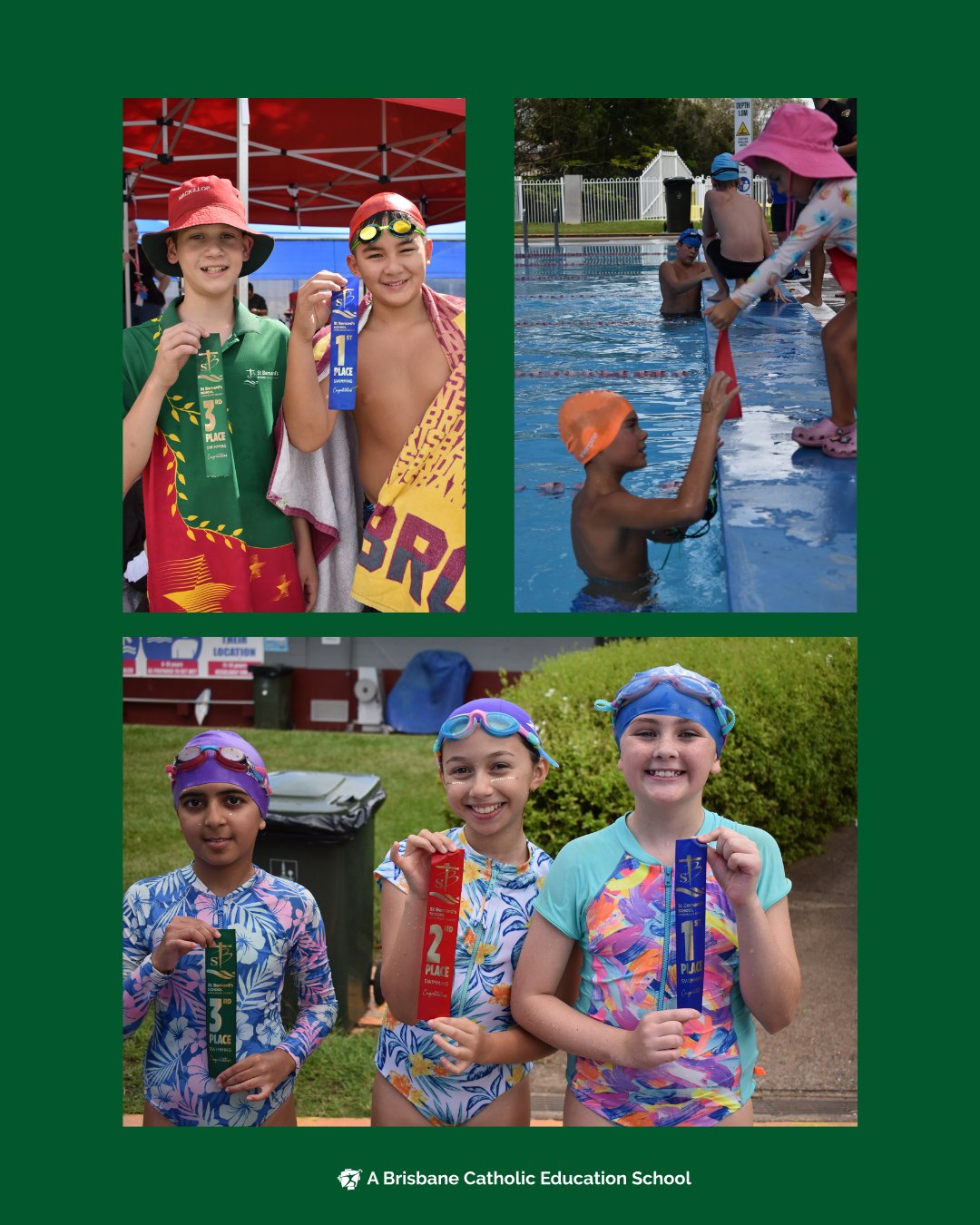 Photo collecdtion of children at the swimming carnival.